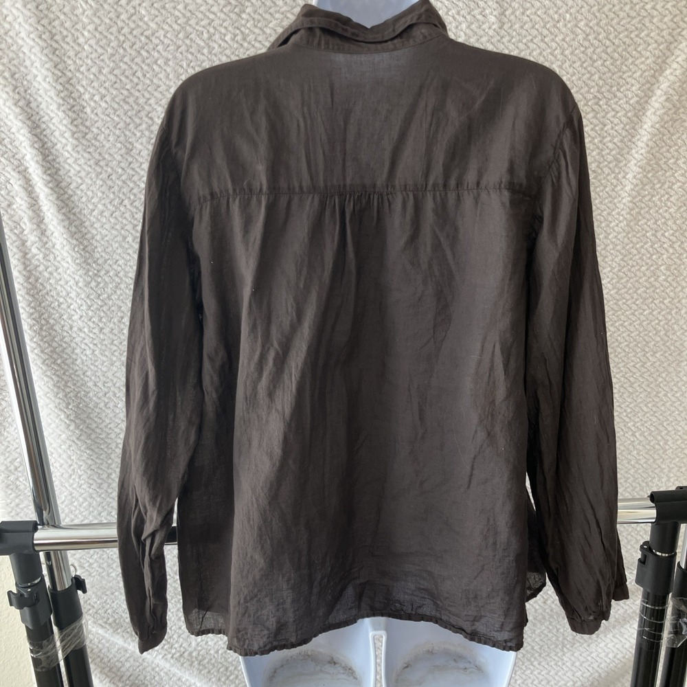 Sundance JP And Mattie Teal Pintuck Blouse Small Brown Ruffle Boho Lagenlook - Picture 2 of 10